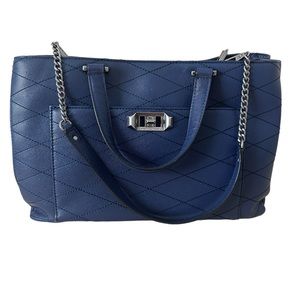 Dark blue leather handbag by Rebecca Minkoff. Short and longer straps.